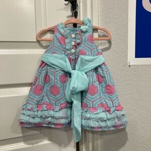 Green and Blue Halter Sundress with Ruffled Tie Front